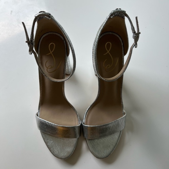 Sam Edelman Silver Metallic Strappy Yaro Block Chunky Heels Sandals Shoes - Picture 9 of 12